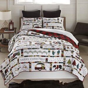 NEW!! Merry Christmas Farmhouse KING Quilt Set